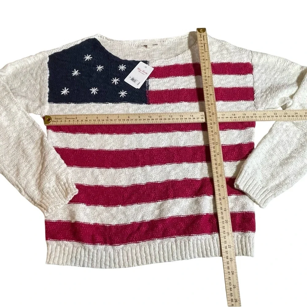 Lucky Brand Womens American Flag Knit Sweater Red White Blue Medium NEW - Picture 3 of 6